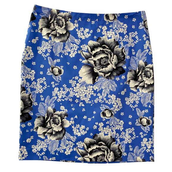 Talbots Pencil Skirt Womens Petite 12 Blue Floral Stretch Knee Length Bloomcore - Picture 1 of 10
